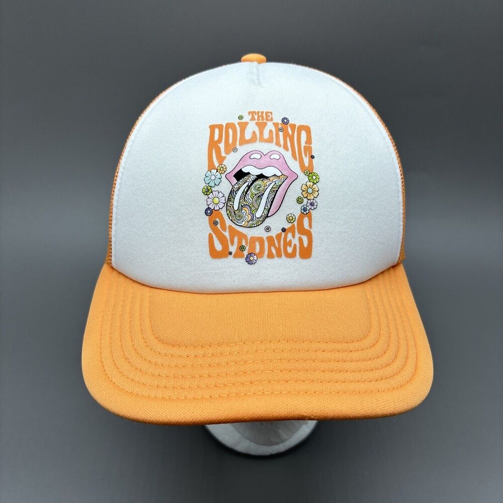 American Eagle Rolling Stones Tongue Floral Orange Mesh Trucker Snapback Hat